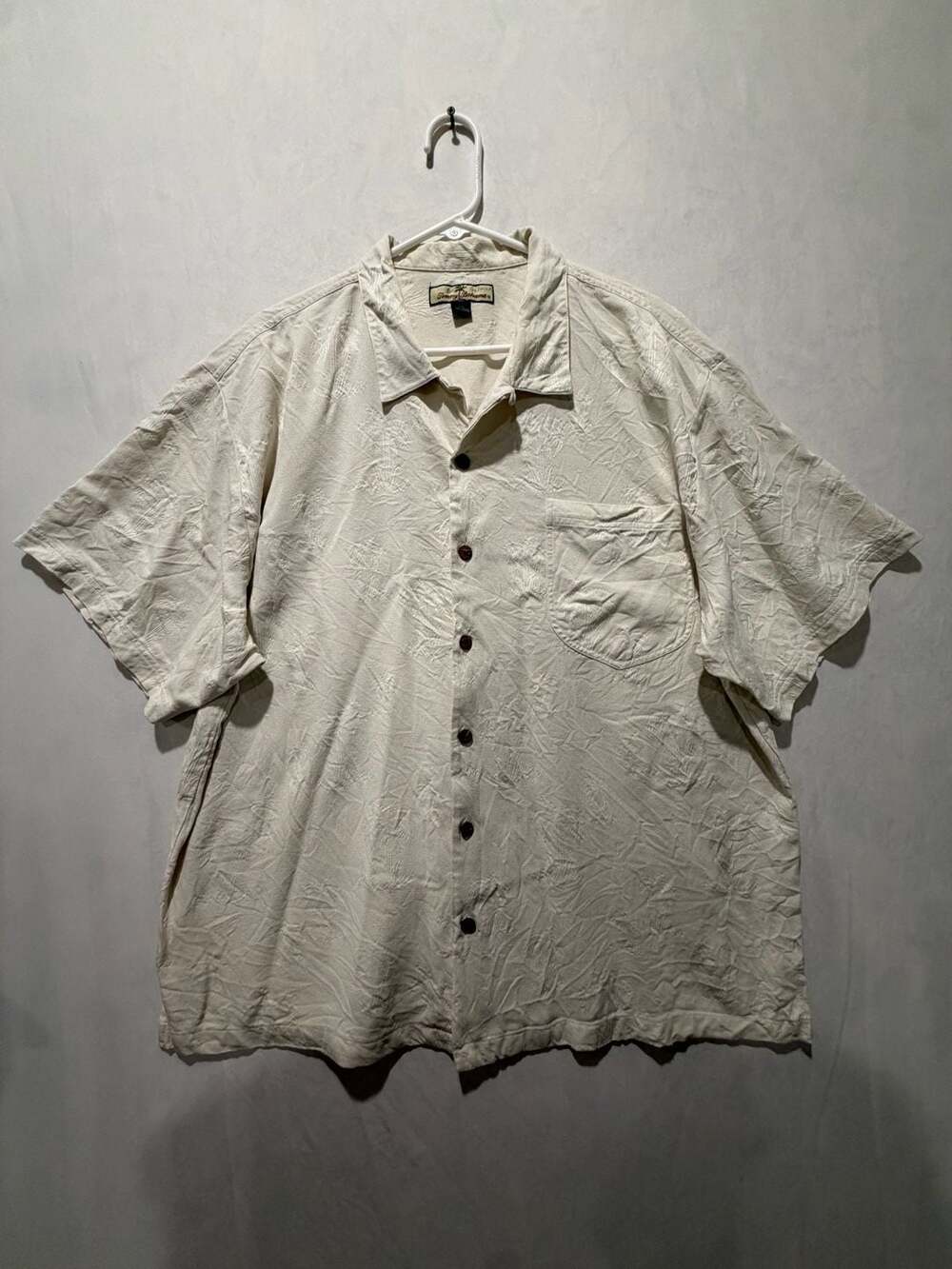 Tommy Bahama Silk Button Up Shirt Size XXL Beige Floral Jacquard
